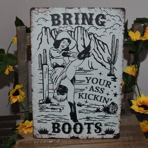 Vintage Style Rustic Country Western Cowgirl Metal Sign Decor
